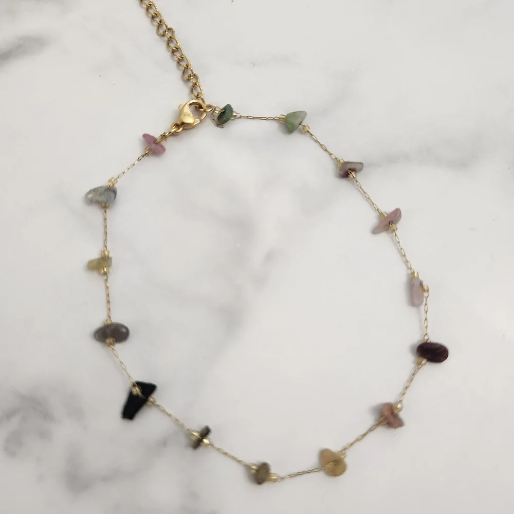 Minimalist Multicolor Dainty Stones 18K Gold Plated Anklet - Picture 13 of 15